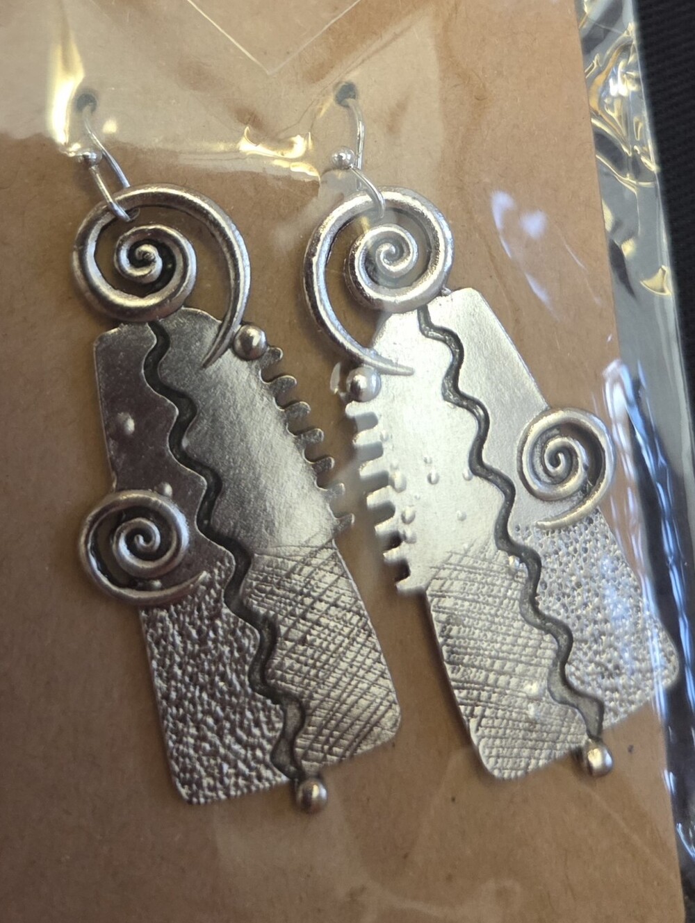 Silver Spiral Wave Drop Earringsy